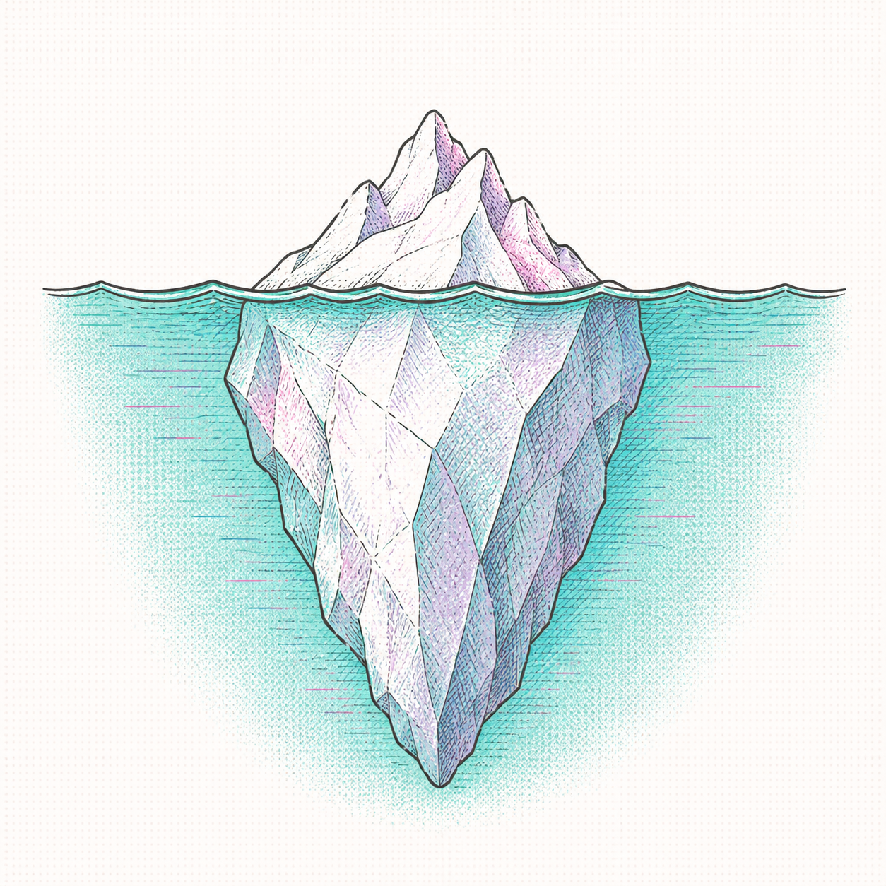 Iceberg with most of its mass hidden below the waterline