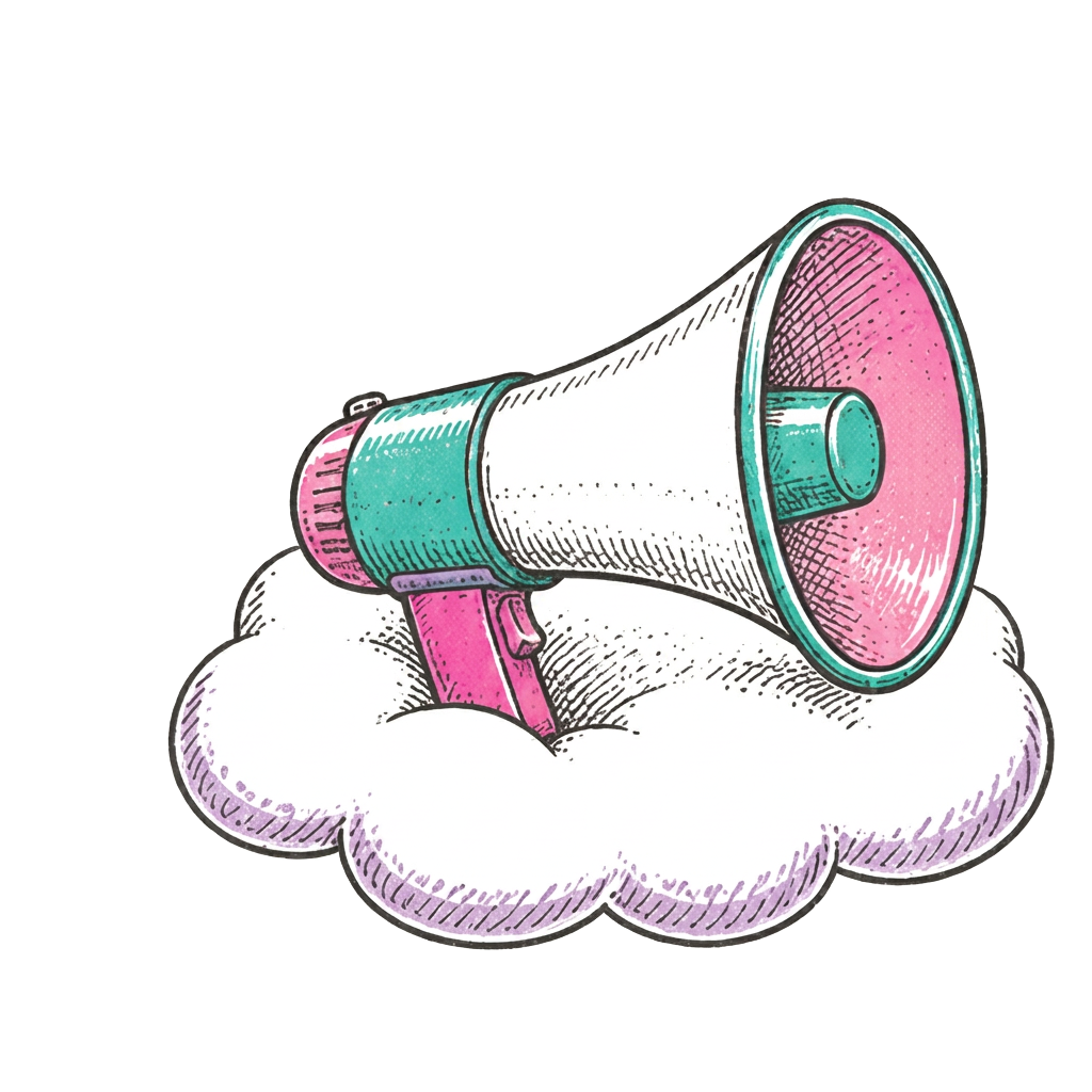 Megaphone resting on a cloud